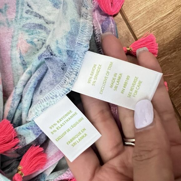 Lilly Pulitzer Palma Tube Top XS Blouse Hay Bay Bay Sailboat Tassel Strapless - Picture 5 of 7